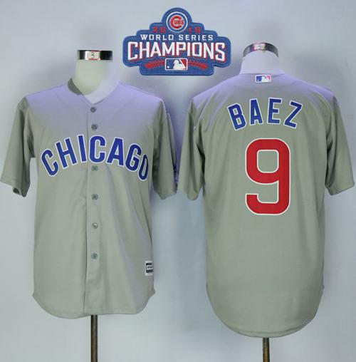 Cubs #9 Javier Baez Grey New Cool Base 2016 World Series Champions Stitched MLB Jersey